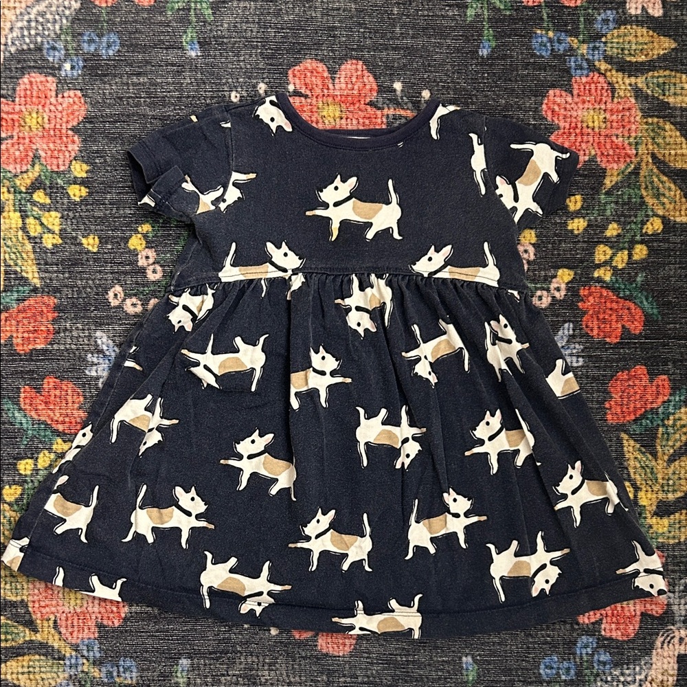 Hanna Andersson Navy Blue Toddler Dog Print Short-Sleeve Dress, Size 2T